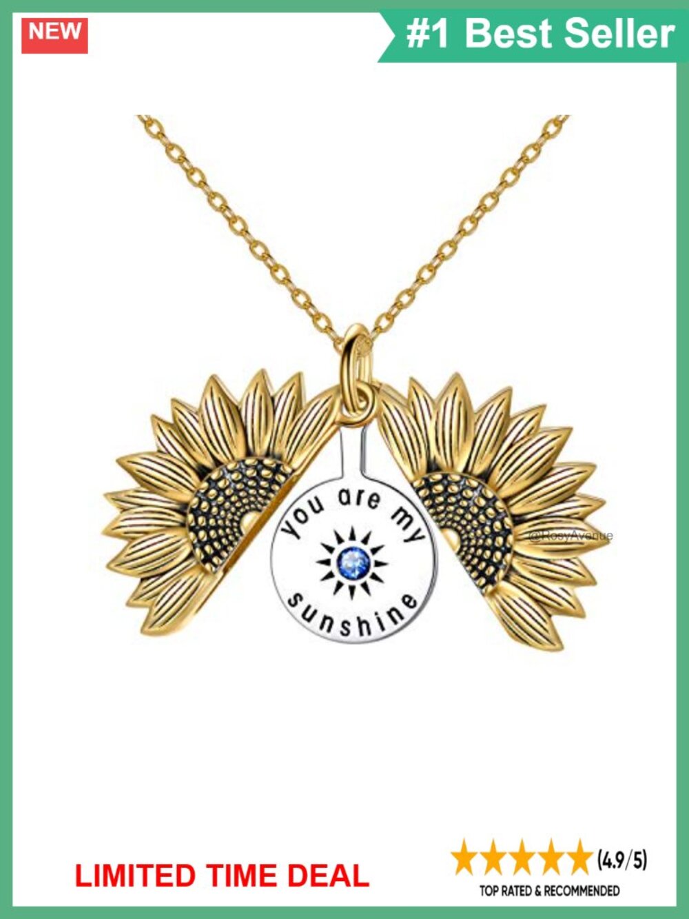 Sterling Silver Sunflower Locket Necklace You Are My Sunshine Birthstone Pendant